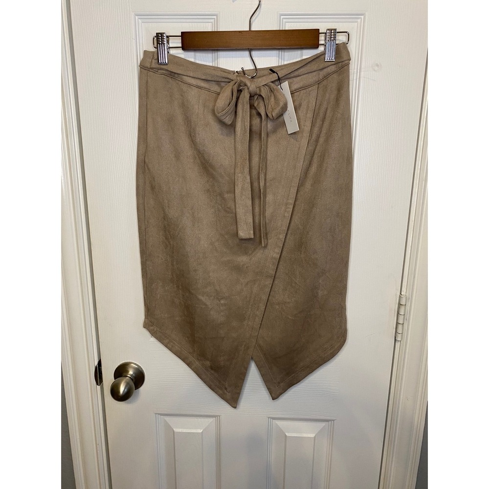 SUGAR LIPS Midi Skirt Womens‎ Small Tan Brown Faux Suede Wrap Tie Waist NWT
